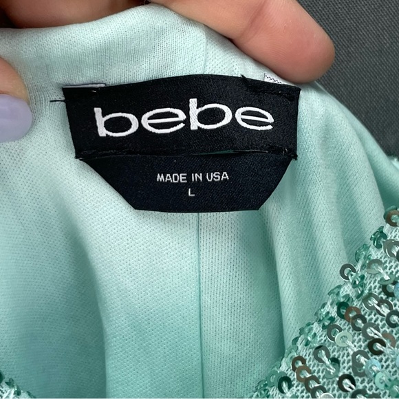 BEBE mint colour sequin slip dress draped midi with clear straps clubbing mini - Picture 2 of 12